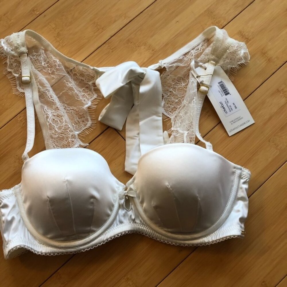 NWT Ultraviolet Balconette Bra Ivory Lace Satin Bows Adjustable Bridal Size 34B